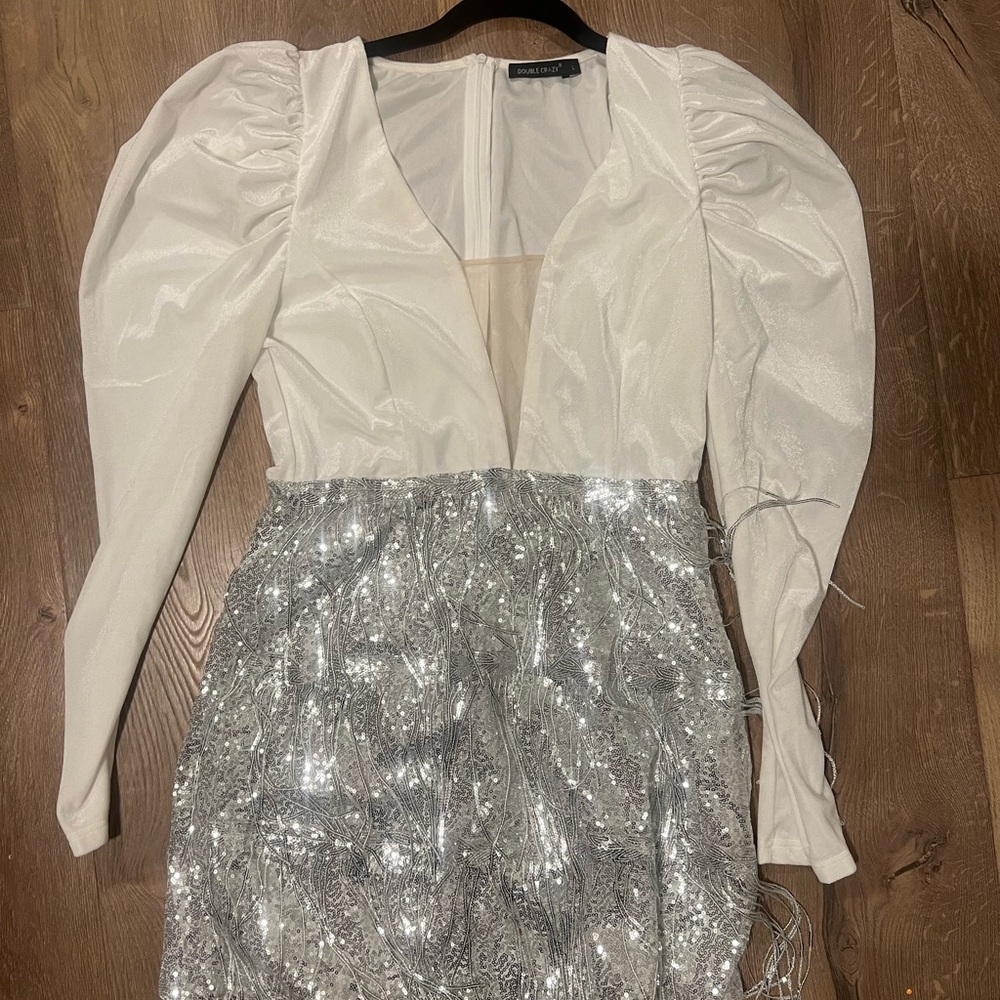 White and Silver Sequin Dress size large